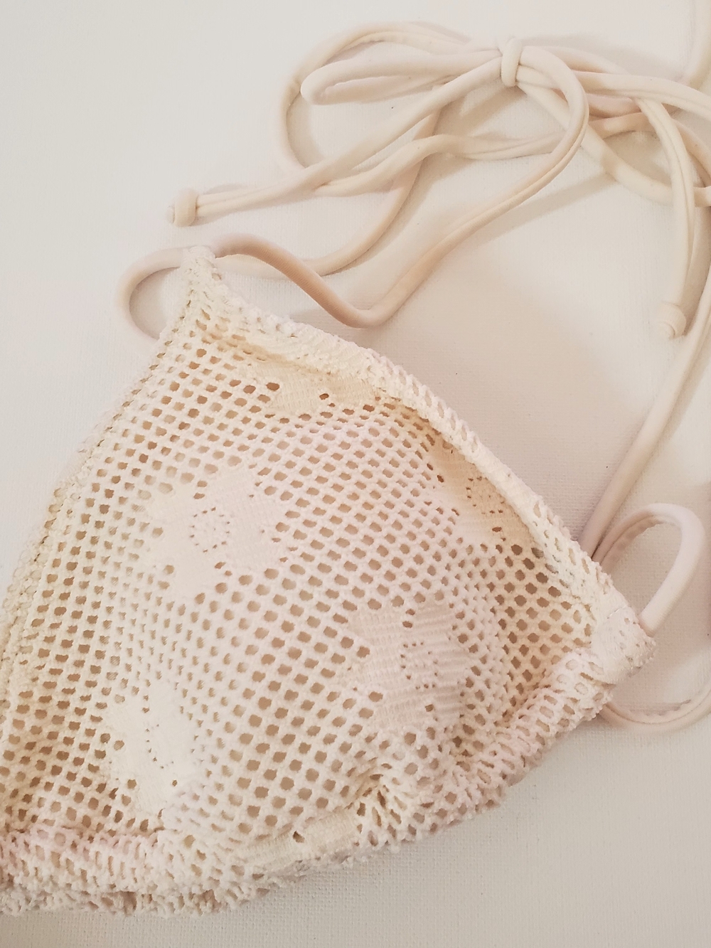 Women's Y2K Retro Cream Stretch Crochet Sz M Triangle Bikini by daffy waterwear - Picture 10 of 12